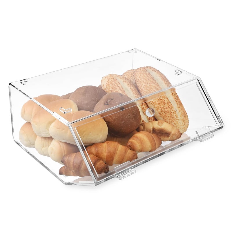 Ikee Design Acrylic Stackable Bakery Case Kitchen Pastry Container Display, Organizer Storage Holder Stand for Bagels, Bread and Muffins with A Hinged, Slanted Door, 11.75" W x 10.25" D x 5.5" H - Image 1